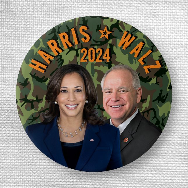 Kamala Harris Tim Walz President Vice Photos Camo 3 Cm Round Badge (Creator Uploaded)