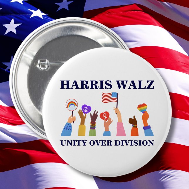 Kamala Harris Tim Walz Unity Over Division 6 Cm Round Badge (Creator Uploaded)