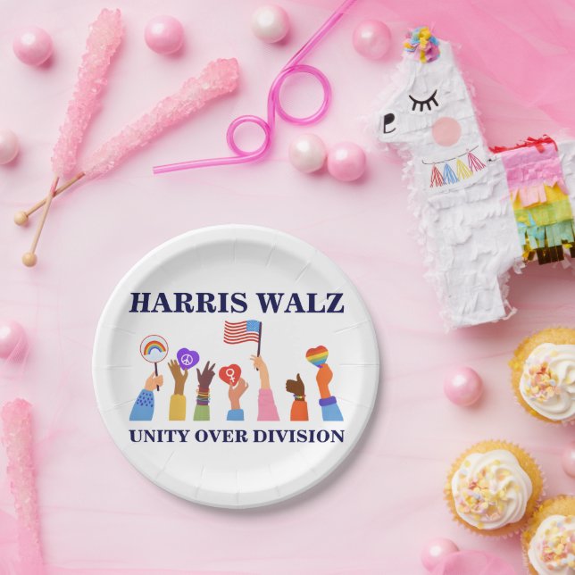Kamala Harris Tim Walz Unity Over Division Paper Plate (Party)