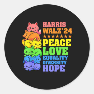 Kamala Harris Tim Wheimer 2024 Peace Cat Lgbt Harr Classic Round Sticker