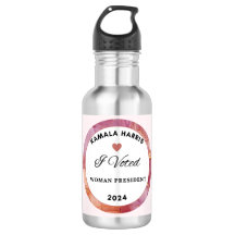 Kamala Harris Water Bottle. Pink Logo