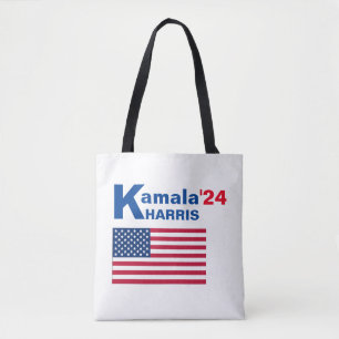 Kamala Harris with American Flag Tote Bag