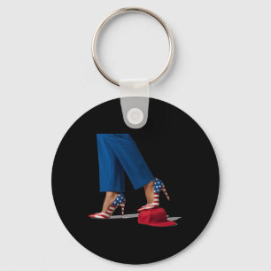 Kamala Harris With High Heels Stepping On Red Hat  Key Ring
