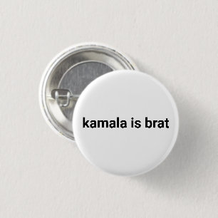 kamala is brat modern typography funny black white 3 cm round badge