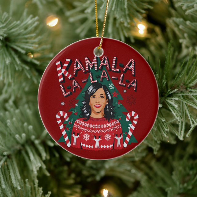 Kamala-la-la-la Funny Christmas Kamala Harris Ceramic Tree Decoration (Tree)