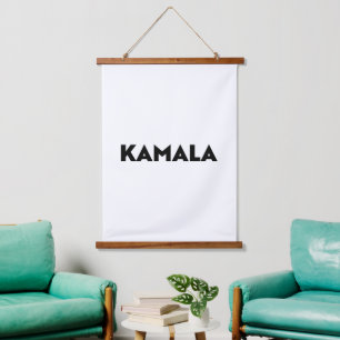 Kamala minimalist modern typography black white hanging tapestry
