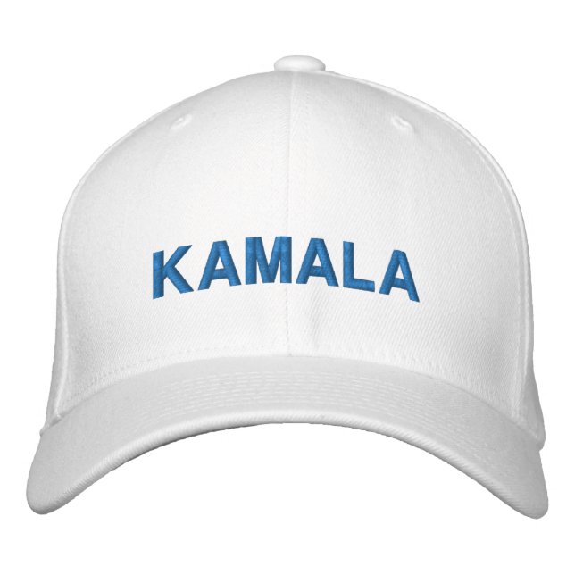 Kamala modern blue typography custom embroidered hat (Front)