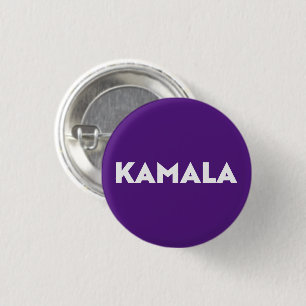 kamala modern bold typography white and purple 3 cm round badge