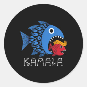 Kamala Over Trump Blue Wave Big Fish Eats Small Fi Classic Round Sticker