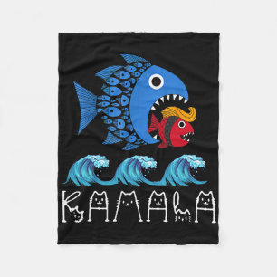 Kamala Over Trump Blue Wave Big Fish Eats Small Fi Fleece Blanket