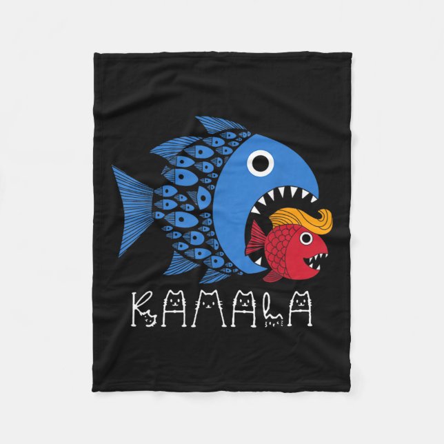 Kamala Over Trump Blue Wave Big Fish Eats Small Fi Fleece Blanket (Front)