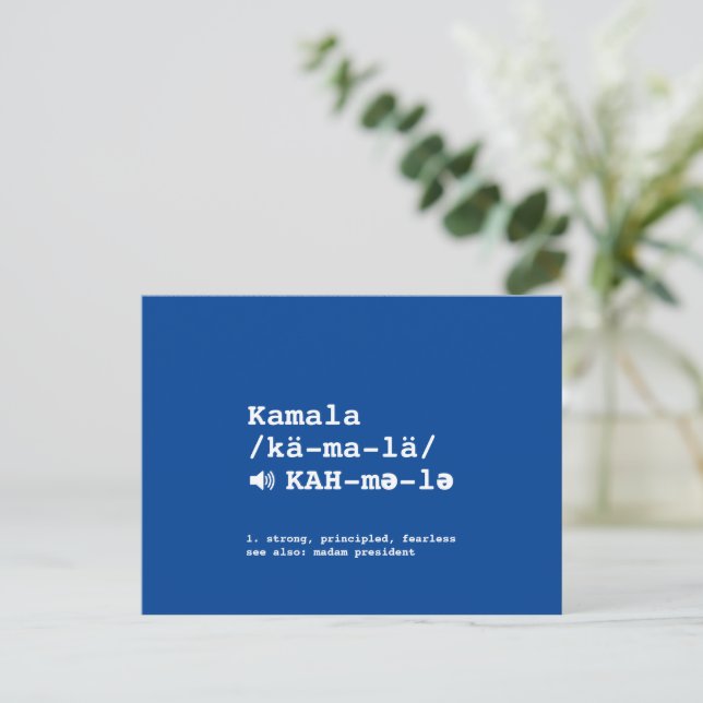 Kamala pronunciation definition phonetics blue postcard (Standing Front)