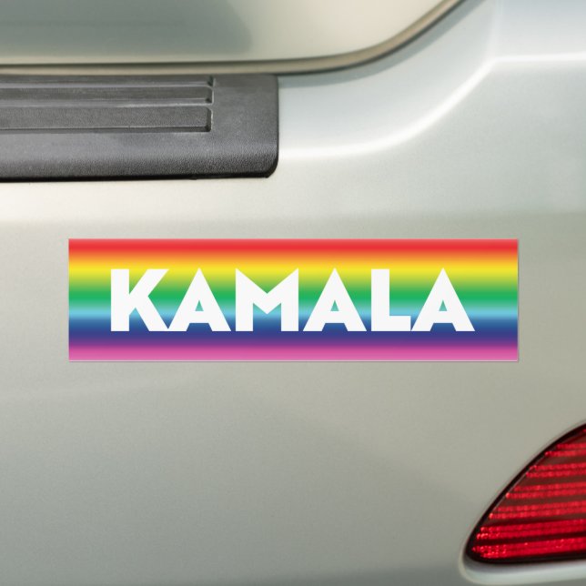 Kamala typography rainbow gradient lgbt pride bumper sticker (On Car)