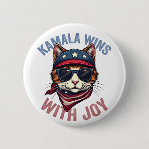 Kamala Wins with Joy Harris Walz Cat lady Election 6 Cm Round Badge