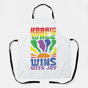 Kamala Wins with Joy Retro Boho Harris Walz LGBT Apron