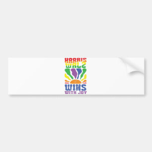 Kamala Wins with Joy Retro Boho Harris Walz LGBT   Bumper Sticker
