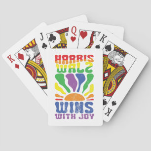Kamala Wins with Joy Retro Boho Harris Walz LGBT   Playing Cards