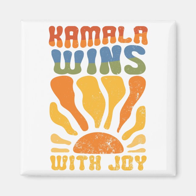 Kamala Wins with Joy Retro Boho Harris Walz  Magnet (Front)