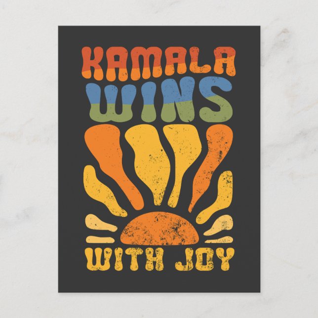 Kamala Wins with Joy Retro Boho Harris Walz  Postcard (Front)