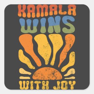 Kamala Wins with Joy Retro Boho Harris Walz Square Sticker
