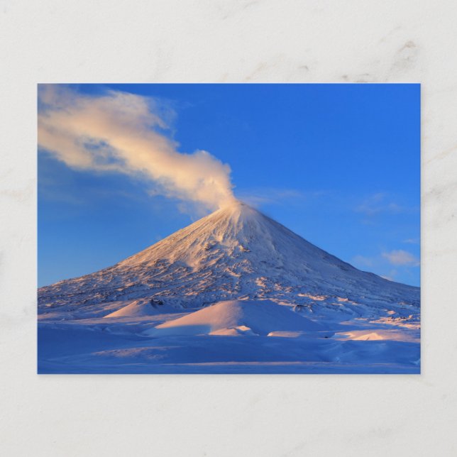 Kamchatka active Klyuchevskoy Volcano at sunrise Postcard (Front)