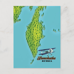 Kamchatka Peninsula Russia travel map. Postcard