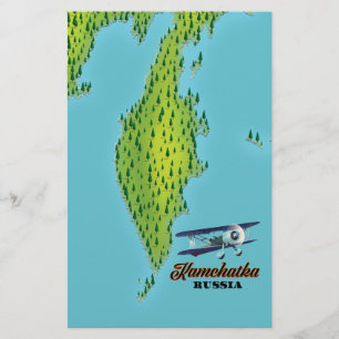 Kamchatka Peninsula Russia travel map. Stationery
