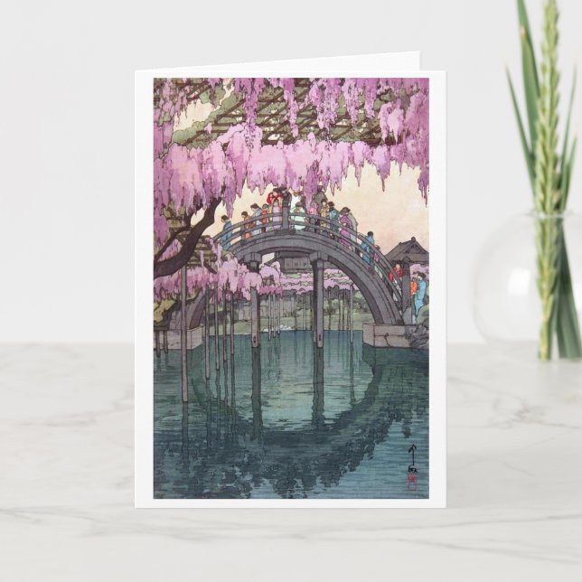 Kameido Bridge, Hiroshi Yoshida, Woodcut Card (Front)