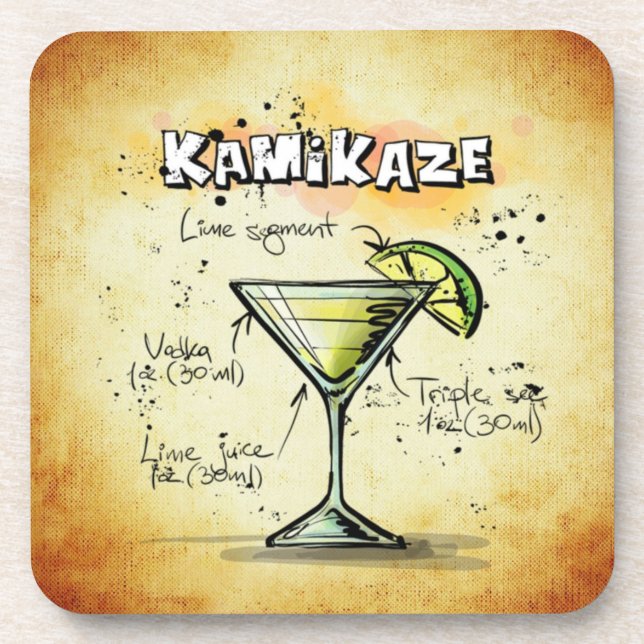 Kamikaze Bartender Drink Recipe Coaster (Front)