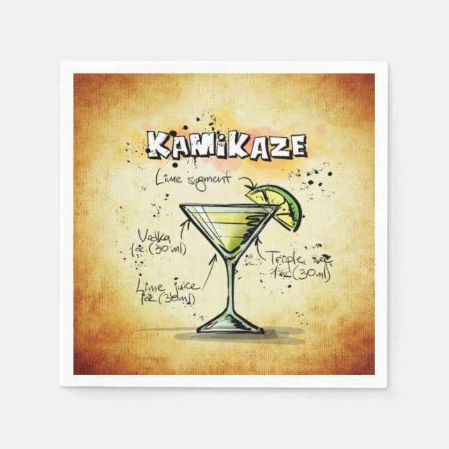 Kamikaze Bartender Drink Recipe Napkin (Front)