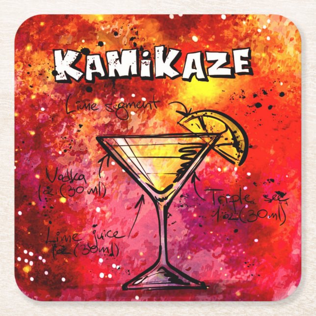 Kamikaze Bartender Drink Recipe Square Paper Coaster (Front)