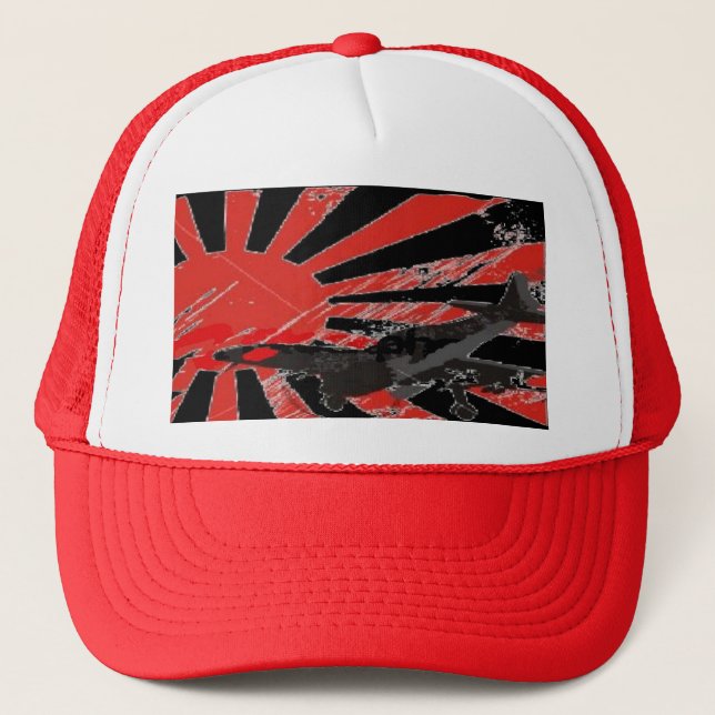 Kamikaze Bomber Japanese Rising Sun Flag - Custom Trucker Hat (Front)