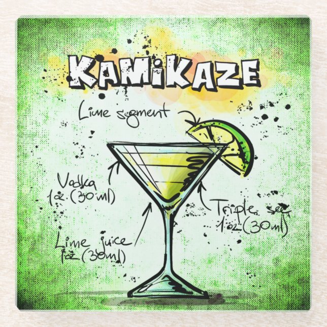 Kamikaze Drink Recipe Glass Coaster (Front)