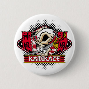 Kamikaze Skull With Japanese Sword 6 Cm Round Badge