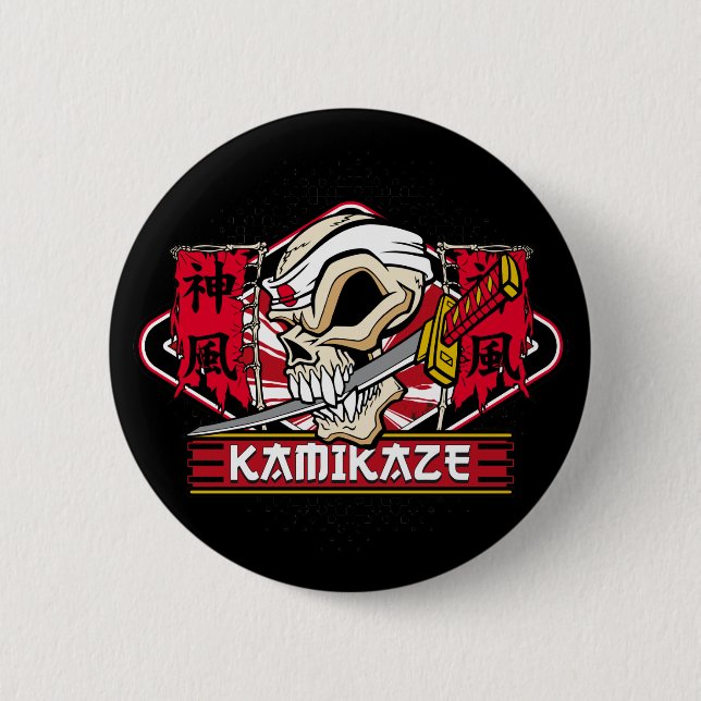 Kamikaze Skull With Japanese Sword 6 Cm Round Badge (Front)