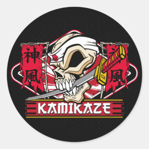 Kamikaze Skull With Japanese Sword Classic Round Sticker