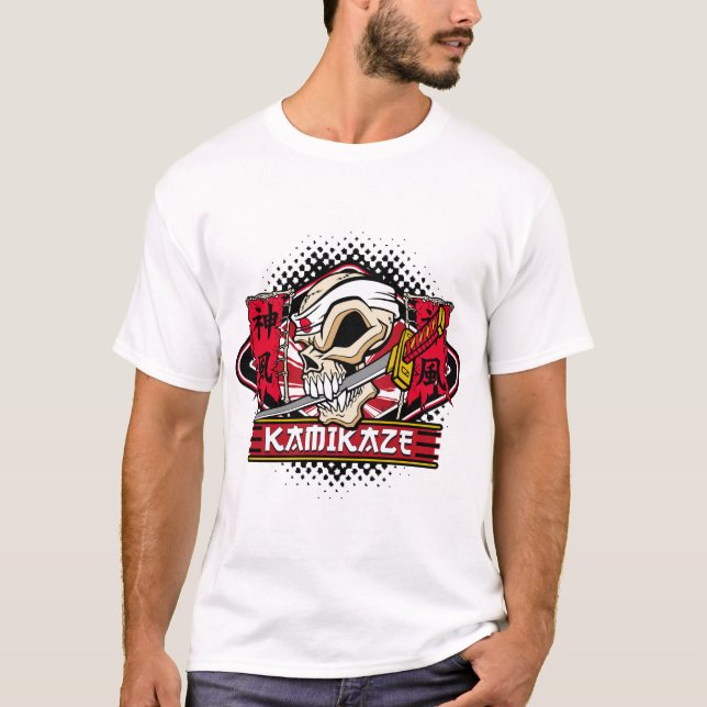 Kamikaze Skull With Japanese Sword T-Shirt (Front)