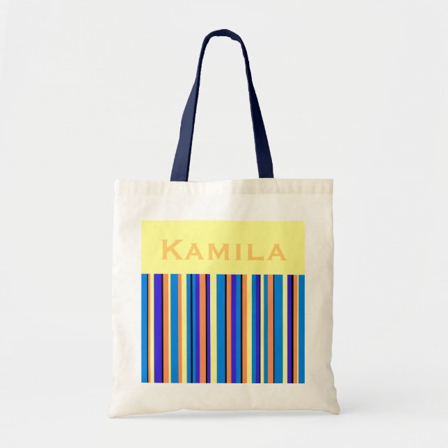 Kamila Personalised Striped Blue Tote Bag (Front)