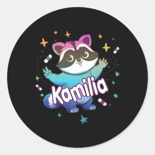 Kamilia Adorable Name With A Racoon Classic Round Sticker