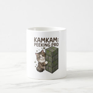 KAMKAM Peeking Pro Funny Pixel Block Cat Art Coffee Mug