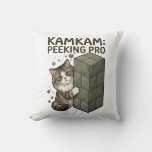 KAMKAM Peeking Pro Funny Pixel Block Cat Art Cushion