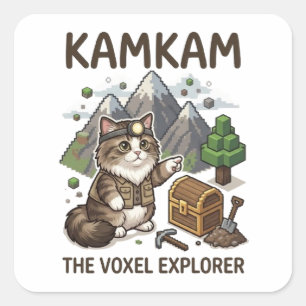 KAMKAM The Voxel Explorer Funny Gamer Cat PixelArt Square Sticker