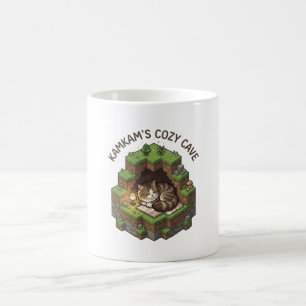 KAMKAM's Cosy Cave Sleeping Voxel Cat Art Coffee Mug