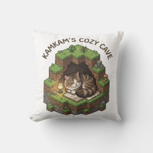KAMKAM's Cosy Cave Sleeping Voxel Cat Art Cushion