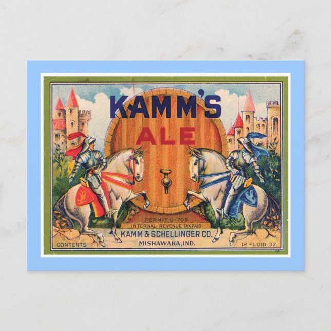 Kamm's Ale Vintage Label Postcard (Front)