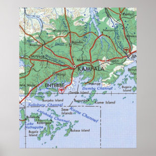 Kampala Uganda Vintage Map Poster