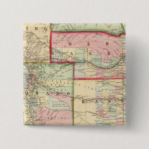 Kan, Neb, Colo Map by Mitchell 15 Cm Square Badge