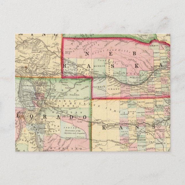 Kan, Neb, Colo Map by Mitchell Postcard (Front)