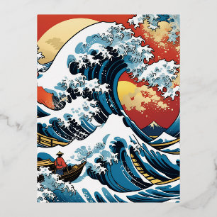 Kanagawa Japanese The great wave Foil Holiday Postcard
