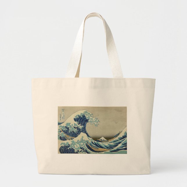 Kanagawa Wave by Katsushika Hokusai Large Tote Bag (Front)